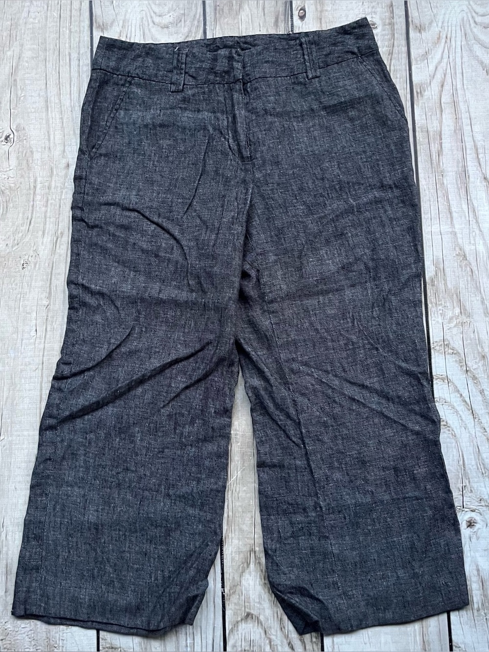 Willi Smith 100% Linen Gray Cuffed Capri Dress Pants Slacks 8 Career Coastal Y2K